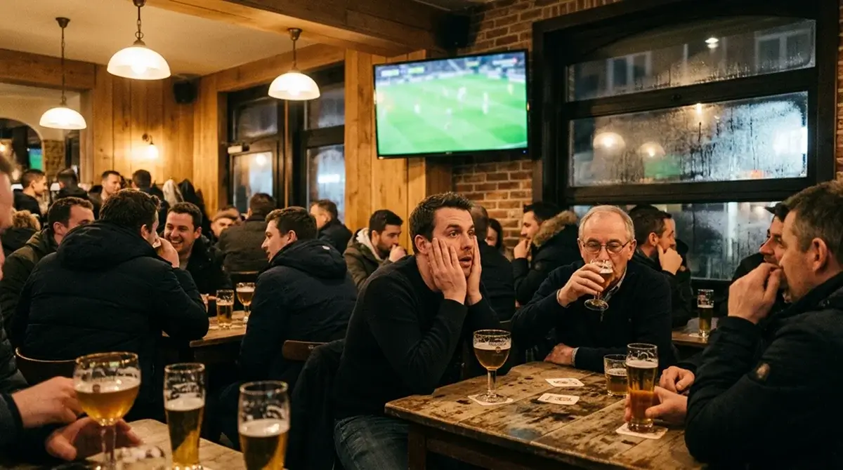 Vlaams sportcafé waar fans laat in de avond samen naar het WK 2026 kijken